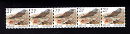 1183071061 1997  (XX) OCB R89 POSTFRIS MINT NEVER HINGED POSTFRISCH  - VOGEL BIRD KRAMSVOGEL STRIP OF 5 + NUMBER 04960 - Coil Stamps