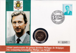 2 Scans Enveloppe Numérotée 2535 Roi Albert II Pièce De Monnaie 20 Francs Belges - Numisletters