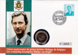 2 Scans Enveloppe Numérotée 2535 Roi Albert II Pièce De Monnaie 20 Francs Belges - Numisletter