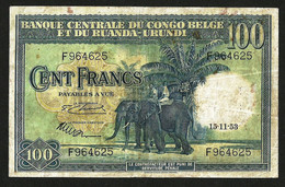 Belgian Congo / Banque Du Congo Belge 100 Francs 1953 P-25a NICE CIRC.RARE NOTE! - Banque Du Congo Belge
