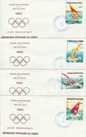 CONGO THEME SPORT OLYMPIQUE WINDSURF 4 ENVELOPPE 1ER JOUR 1983 - FDC