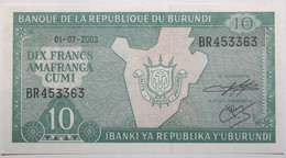 Burundi - 10 Francs - 2003 - PICK 33d.3 - NEUF - Burundi