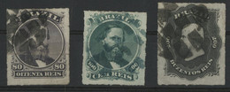 BRESIL N° 33 + 34 + 35 Cote 35,50 € Oblitérés "EMPEREUR PEDRO II". - Usati