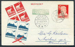 1953 Norway First Flight Postcard. Kristiansand - Aarhus. Red Cross Charity, Polar Bear - Lettres & Documents