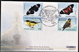 2009 Uruguay Birds And Butterflies FDC - Sperlingsvögel & Singvögel