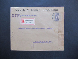 Schweden 1918 Einschreiben Reko Stockholm 15 Klebezettel Militärischerseits Unter Kriegsrecht Geöffnet Überwachungsoffiz - Storia Postale