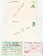 FRANCE  ENTIERS ET COUPONS SURCHARGES SPECIMEN POUR LES COURS D'INSTRUCTION - Specimen