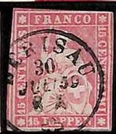 94986aB - SWITZERLAND - STAMP - ZM  # 24b Green Thread / Medium Paper - Very Fine USED - Gebraucht