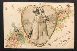 Cartolina Romantic Couple Heart Relief Serie 8100 Viaggiata 1901 Cod.c.799 - Empfänge