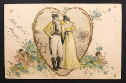 Cartolina Romantic Couple Heart Relief Serie 8100 Viaggiata 1901 Cod.c.801 - Réceptions