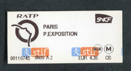 Ticket De Métro / Train / RER Parisien 2016 "Paris - Parc Des Expositions" RATP STIF SNCF - Paris - Métropolitain - Europa