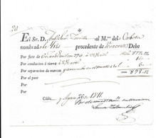 1811 CADIZ - BON DE TRANSPORT? D UNE CORVETTE VENANT DE VERACRUZ - CAPITAINE DE NAVIRE LORRILLA - Documents Historiques