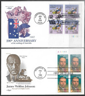 US   1988  Sc#2370 22c Australia Bicentennial & #2371  22c James Johnson Blocks On FDCs - 1981-1990