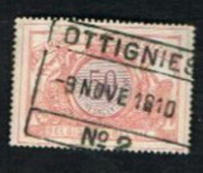 BELGIO (BELGIUM)   -   SG P102  -  1895 RAILWAY STAMP:  50 COLOUR OF THE NUMBER IS VIOLET INSTEAD OF BLACK    - USED - Ohne Zuordnung
