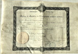 FRANCE DIPLOME DE BACHELIER ENSEIGNEMENT SECONDAIRE MODERNE TOULOUSE 1885 SUR PAPIER VELIN - Diplomas Y Calificaciones Escolares