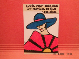 Cp Prestige Signee Jacques Lardie 6eme Festival Du Film Policier COGNAC 1987-4/12 Exemplaires Peint -superbe - Bourses & Salons De Collections