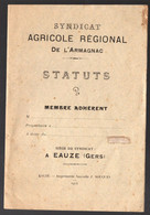 Eauze (32 Gers) Statuts Du  Syndicat Régional De L'Armagnac 1914 (avec Un Bulletin  D'adhésion, Vierge) (PPP26781) - Midi-Pyrénées