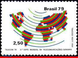 Ref. BR-1638 BRAZIL 1979 MAPS, 3 WORLD TELECOMMUNICATION, EXHIBITION, TELECOM, MI# 1737, MNH 1V Sc# 1638 - Nuovi