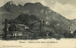 Switzerland, WEESEN, Bahnhof, Hotel Speer Und Mattstock (1900s) Postcard - Weesen