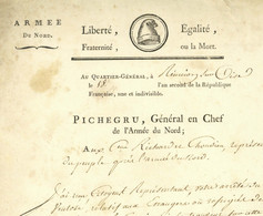 Armee Du Nord 1794 General Jean Charles PICHEGRU (1761-1804) Richard Choudieu Reunion-sur-Oise Guise Nom Revolutionnaire - Historische Documenten