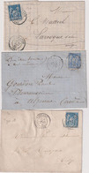 5 Lettres OB - AUBE-LIMOUX S/AUBE 1877-COURSAN-AZIVILLE-1878-tuchan1879- CHALABRE 1882 - 1849-1876: Période Classique
