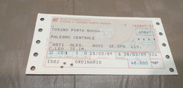 BIGLIETTO DA  TORINO PORTA NUOVA A PALERMO CENTRALE 1989 - Europe