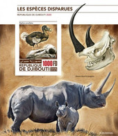 Djibouti 2020, Animals Desapeared, Rhino, Stork, BF IMPERFORATED - Struzzi