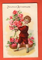 ZID-25  Heureux Anniversaire, Garçon Avec Bouquet De Roses  Circulé 1919 - Geburtstag