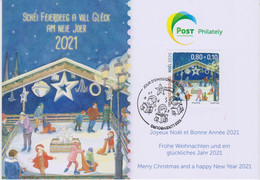 Luxembourg Christmas Card 2020 - Ice Rink - Decoration - Star - Skates - Christmas Carols - Abarten & Kuriositäten