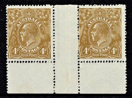 Australia 1924 King George V 4d Olive Single Crown No Imprint Pair, Stamps MNH - Ungebraucht