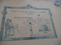 Diplôme Concours De  Gymnastique De La Seine 1881  Illustré Par Rivet 65 X 51 - Diploma's En Schoolrapporten