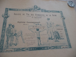 Diplôme Concours De  Gymnastique De La Seine 1881  Illustré Par Rivet 65 X 51 - Diplomas Y Calificaciones Escolares