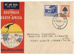 (GG 4) QANTAS Airways - Australia To South Africa Flight Opening (with 2 South Africa Stamps) P/m 1952 - Erst- U. Sonderflugbriefe