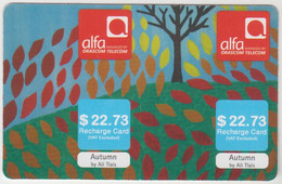 LEBANON - Autumn (Half Size X2) , Alfa Recharge Card 22.073$, Exp.date 09/06/15, Used - Libano