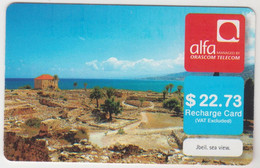 LEBANON - Jbeil Sea View , Alfa Recharge Card 22.73$, Exp.date 01/11/13, Used - Líbano