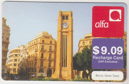 LEBANON - Beirut Downtown , Alfa Recharge Card 9.09$, Exp.date 04/07/11, Used - Líbano