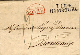 1833- Lettre De T.T.R.4 / HAMBOURG + Entrée Rouge Allemagne / P. Givet - Marques D'entrées