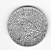 Superbe 3 Marks Bavière 1909 D  SUP - Altri & Non Classificati