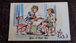 CPA CPSM ENFANTS FILLETTE GARCON FIVE O CLOCK TEA CHIEN THE SOLDAT AMERICAIN 1945 - Cartes Humoristiques