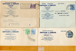 1943/56 4 Cartes - A Voir Cachet Morialmé En Cadre - Florennes - Chatelineau Charleroi QUITMANN & THIBEAUX Verreries - 1935-1949 Sellos Pequeños Del Estado