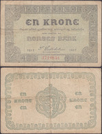 NORWAY - 1 Krone 1917 P# 13 Europe Banknote - Edelweiss Coins - Norway