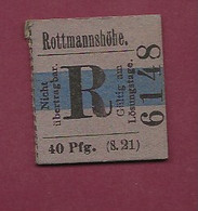 250121 TICKET CHEMIN DE FER TRAM METRO - ALLEMAGNE BERG ROTTMANNSHOHE R 6148 40 Pfg S.21 - Europa