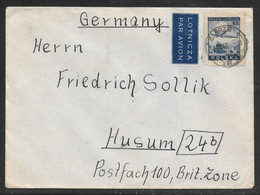 Poland - 1947 Airmail Cover - Zabrze To HusumGermany - 15zl Stamp - Covers & Documents