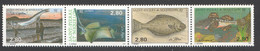 SPM 1993 Poissons: Raie, Flétan, Crapaud, Capelan Bande De 4 Yv 577-580 ** - Neufs