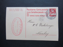 Schweiz 1915 Ganzsache Roter Firmenstempel Und Tagesstempel Chaux-De-Fonds 2 Hotel De Ville Nach Nürnberg Gesendet - Lettres & Documents