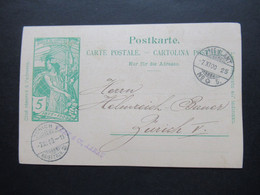 Schweiz 7.11.1900 Ganzsache UPU Aarau - Zürich Mit Bahnpost Stempel Ambulant No 5 Betreff Galliumnitrat - Enteros Postales