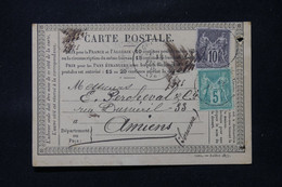 FRANCE - Carte Précurseur De Corbie Pour Amiens En 1878, Affranchissement Sage 5 +10 Ct - L 86352 - Cartes Précurseurs