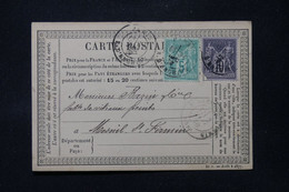 FRANCE - Carte Précurseur De Paris Pour Mesnil St Firmin En 1877, Affranchissement Sage 5 +10 Ct - L 86353 - Cartes Précurseurs