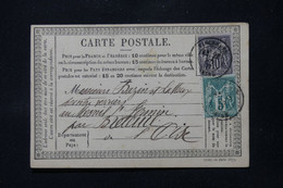FRANCE - Carte Précurseur De Vincennes Pour Mesnil St Firmin En 1877, Affranchissement Sage 5 +10 Ct - L 86354 - Cartes Précurseurs
