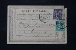 FRANCE - Carte Précurseur De Rouen Pour Amiens En 1878, Affranchissement Sage 5 +10 Ct - L 86361 - Cartes Précurseurs